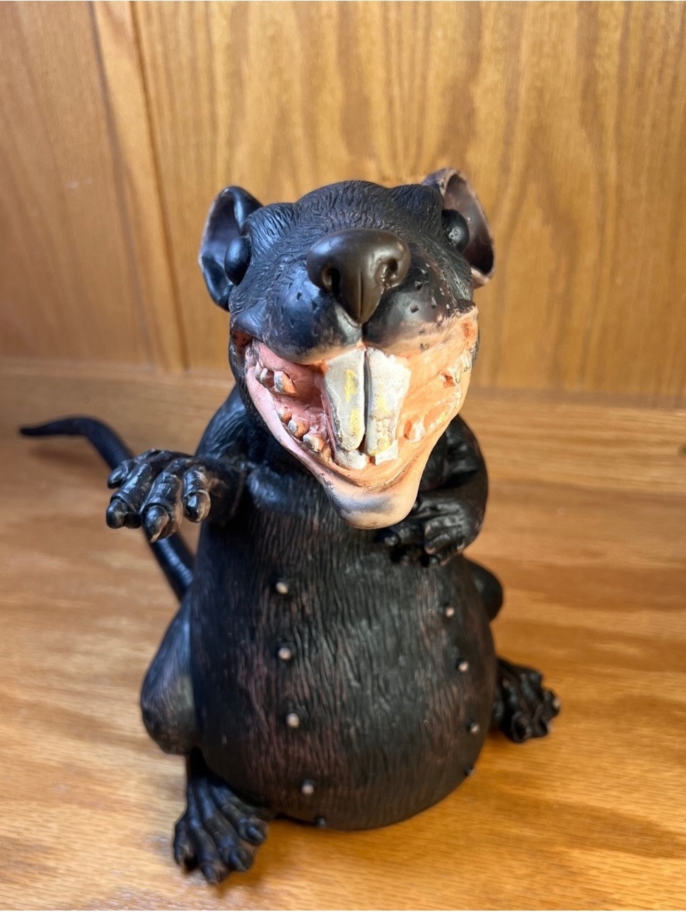 Vintage Black Rat Halloween Figurine with Detailed Features